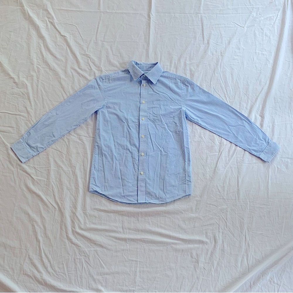 Boys blue/ white gingham long sleeve button down